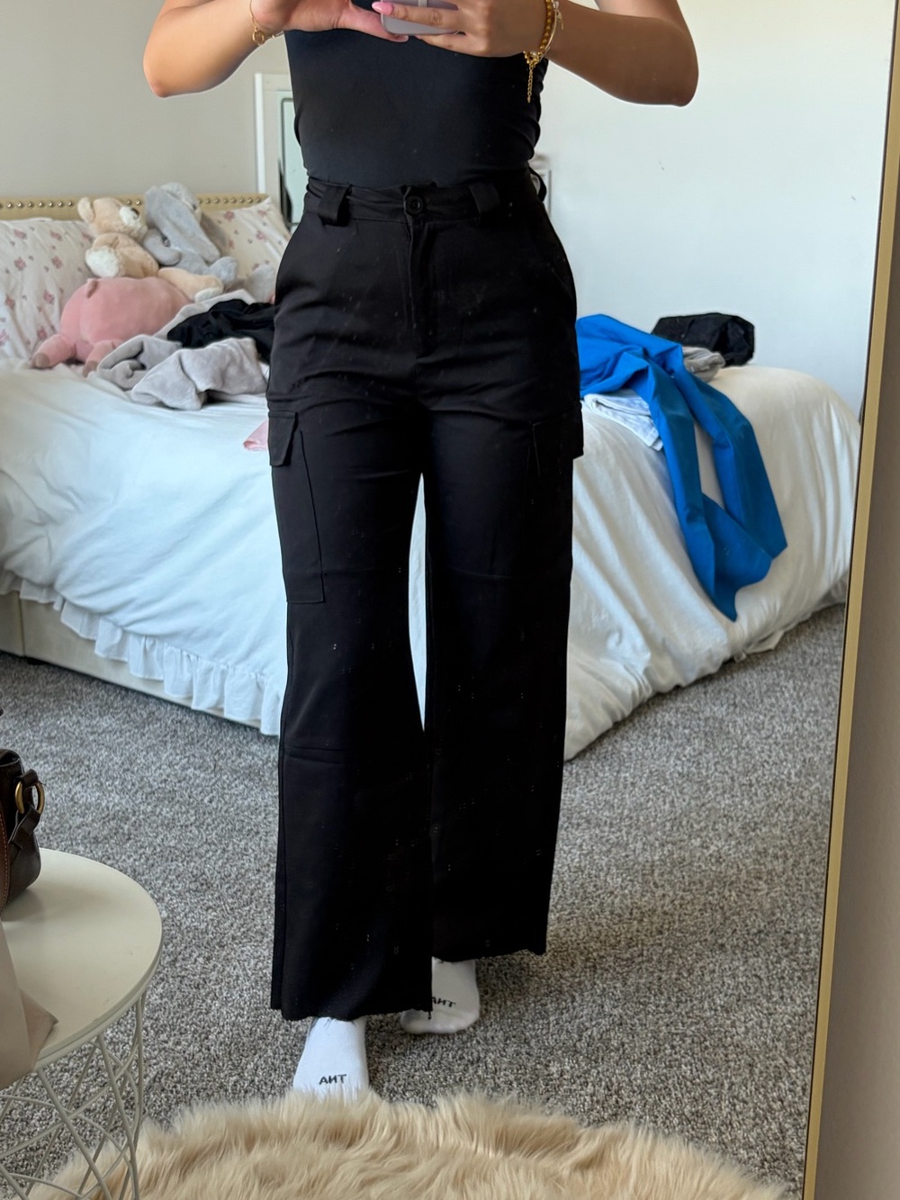 Princess Polly Black Wide-Leg Cargo Pants